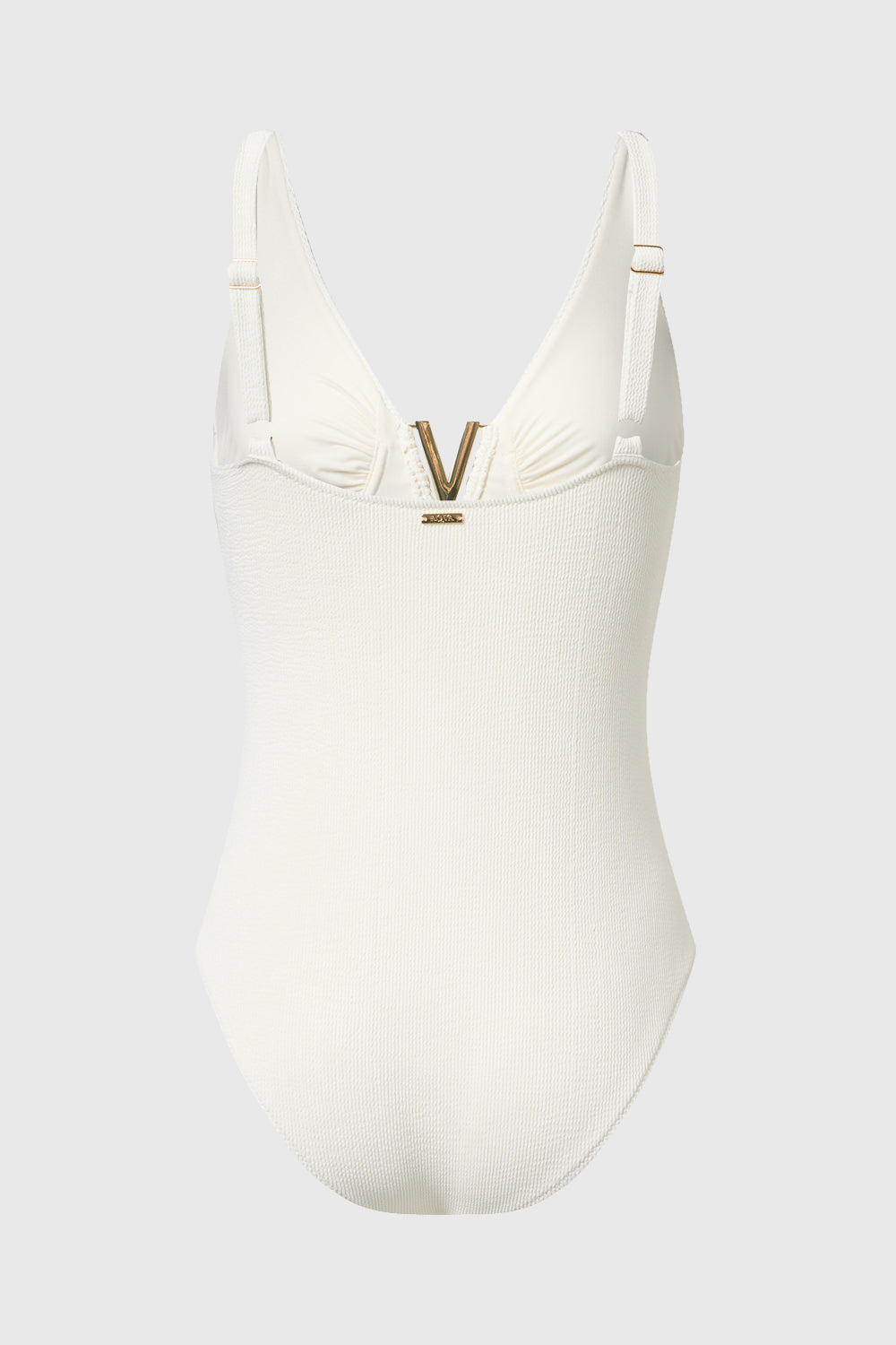 AQVA Swimwear light nude swimming costume with elegant backless on grey background