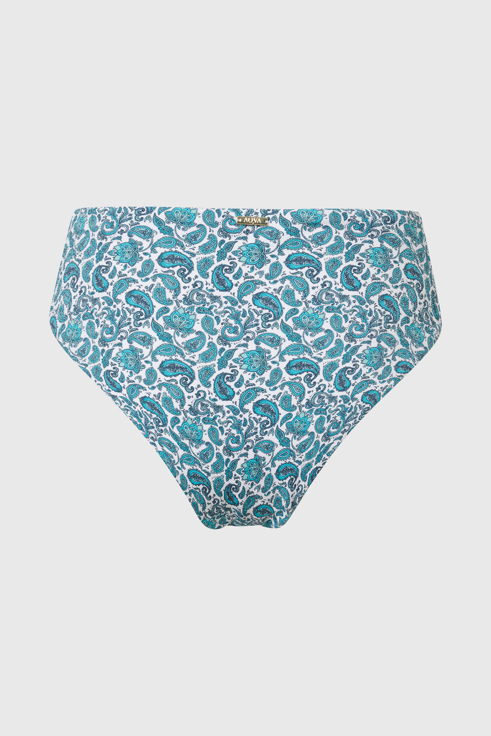 High-Waisted Bikini Bottom Jondal Blue and White Print Back View AQVA Swimwear