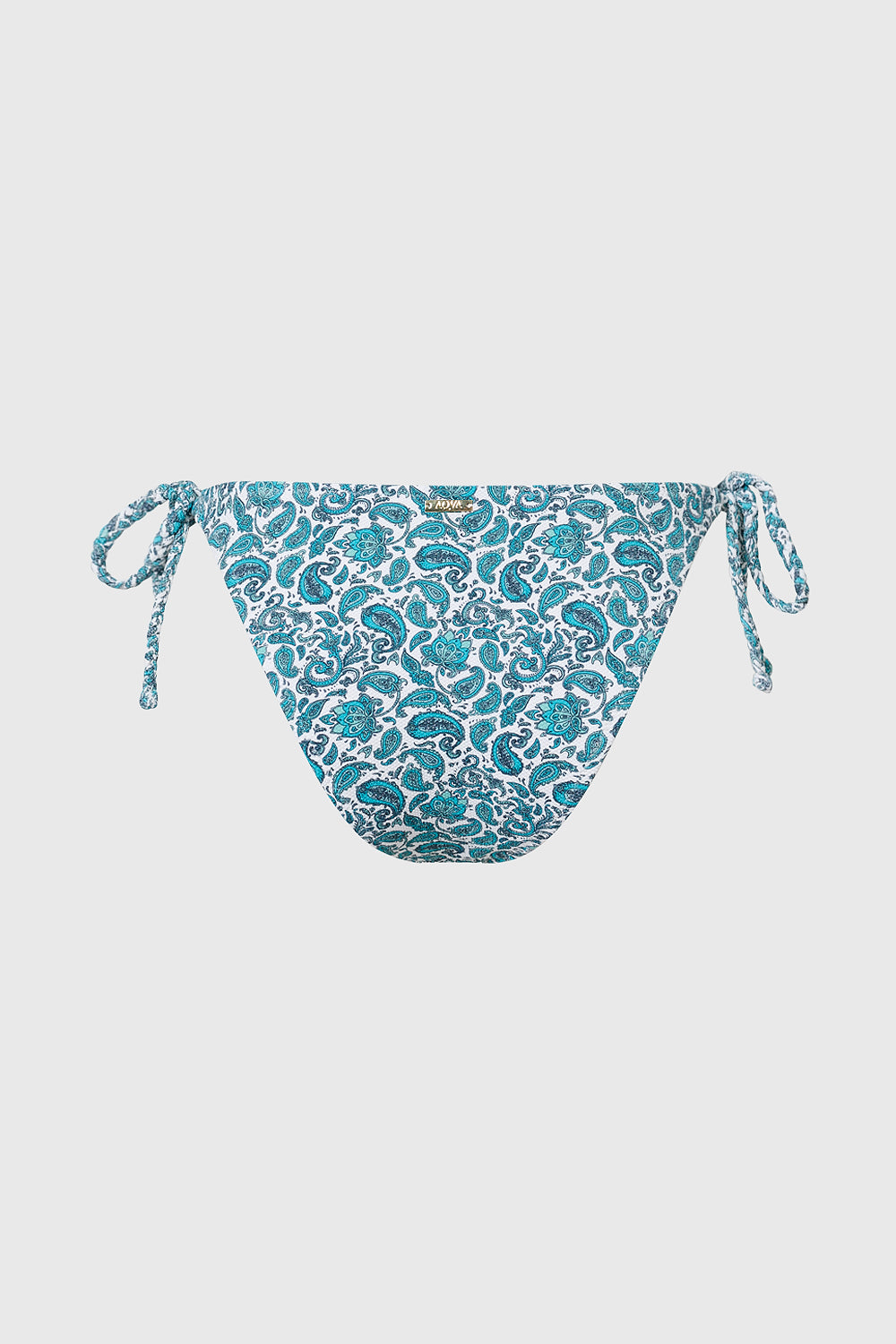 Blue and White Printed Tie Bikini Bottom Back View AQVA Swimwear