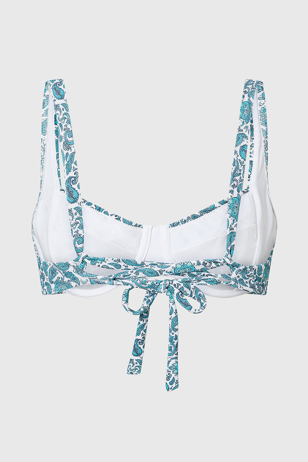 Back view of Blue and White Printed Bikini Top AQVA Swimwear