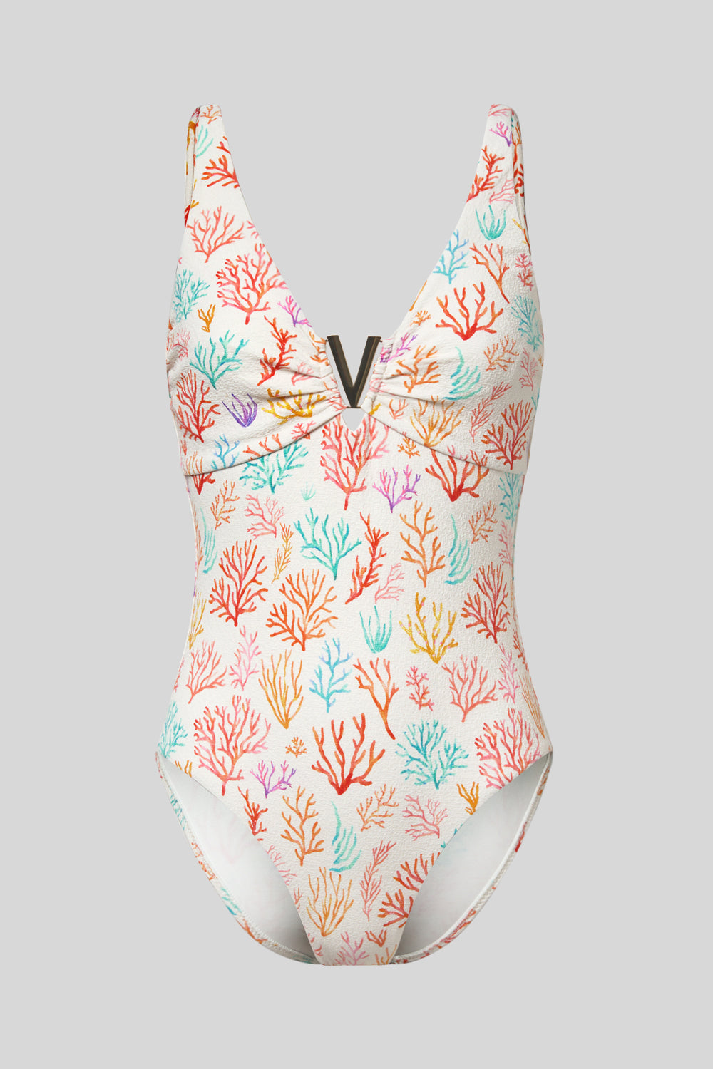 White Swimsuit with Coral Print AQVA Swimwear