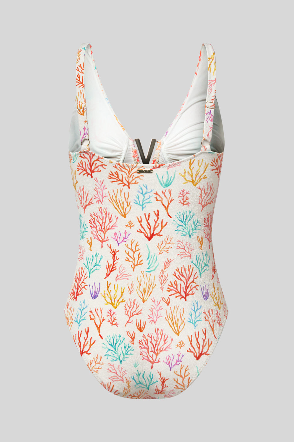 White Swimsuit with Coral Print Back View AQVA Swimwear